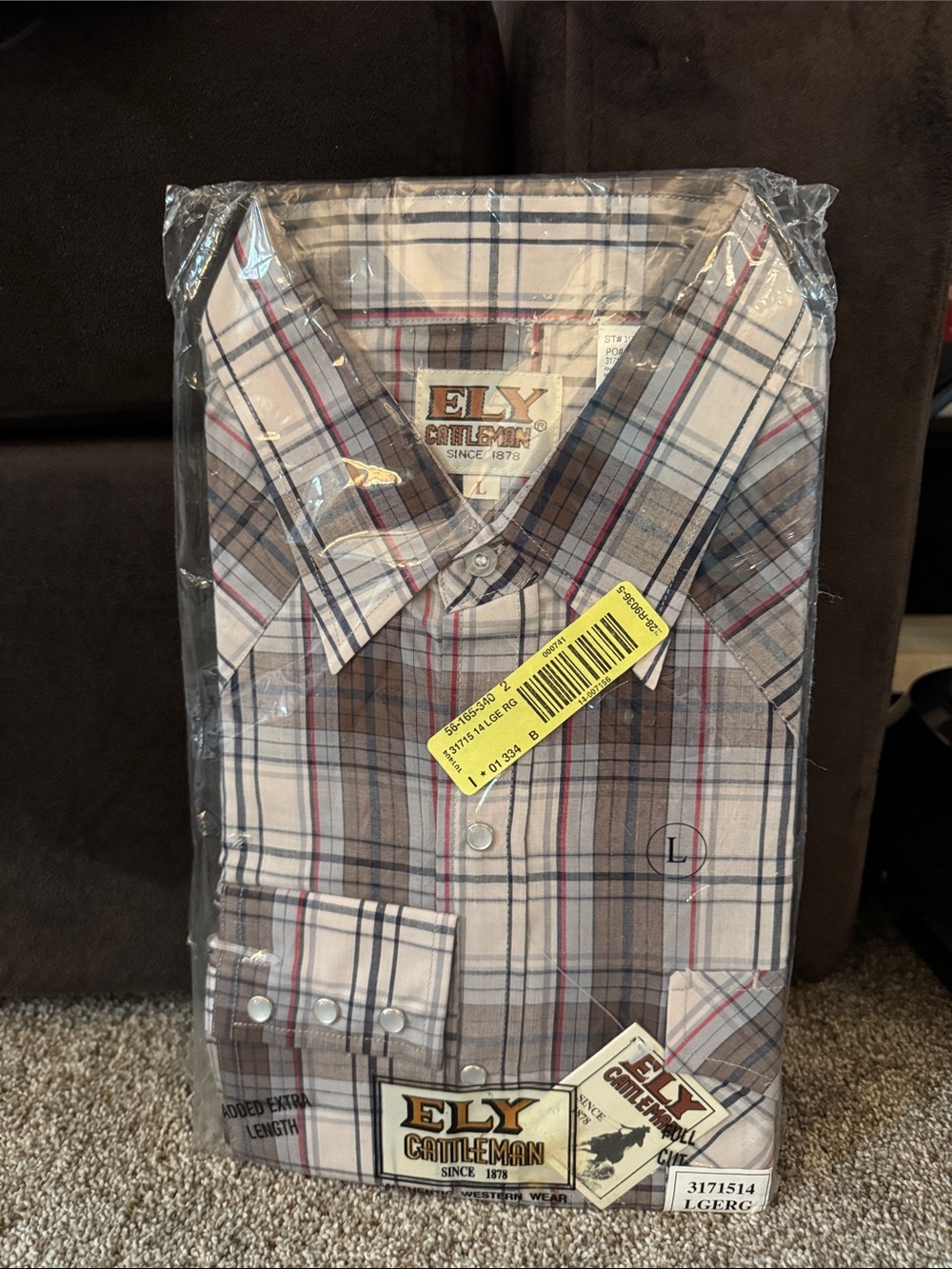 Ely Cattleman Men's Plaid Button-Down Western Shirt in Brown, White & Gray